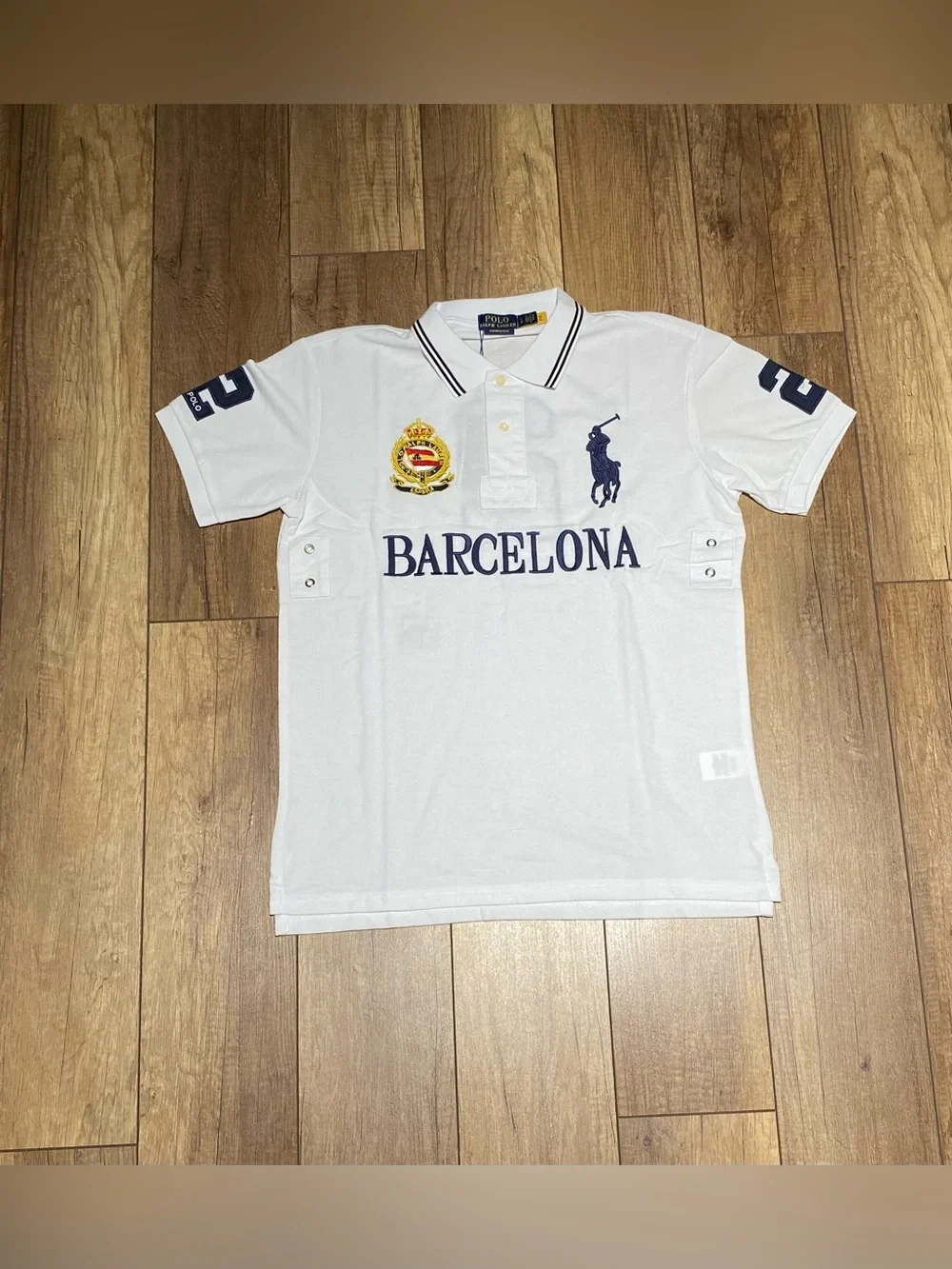 Polo Ralph Lauren White Barcelona Spain Polo Shirt Slim Fit Brand New Mens